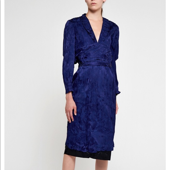 70s-80s Vintage Donna Morgan Blue Velvet V-neck Sequin Shoulder Dress - Picture 14 of 15